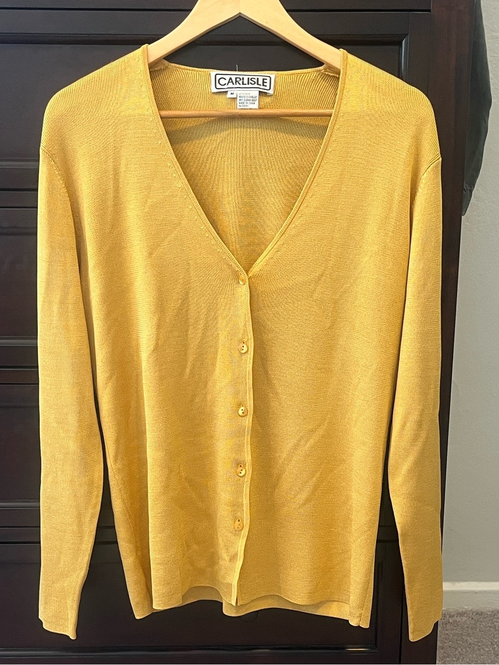 Vintage Golden Yellow Silk V-Neck Cardigan Size M Feminine Flowy